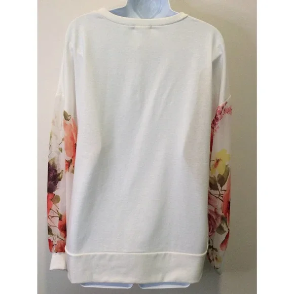 E. LUNA SHEER FLORAL SLEEVE TOP L - Picture 6 of 7